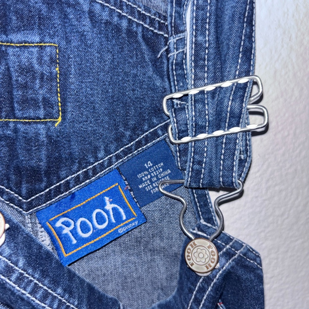 Vintage Winnie the Pooh Disney Denim Overalls With Rainbow SZ 14 Embroidered - Picture 6 of 8